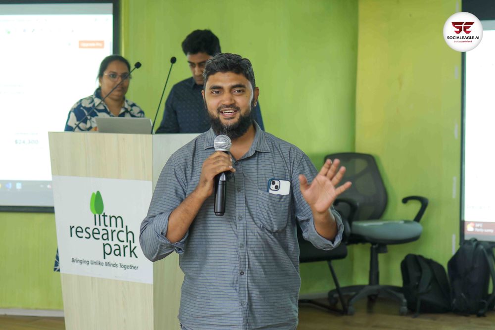 Woman in red traditional outfit sitting among students in classroom
