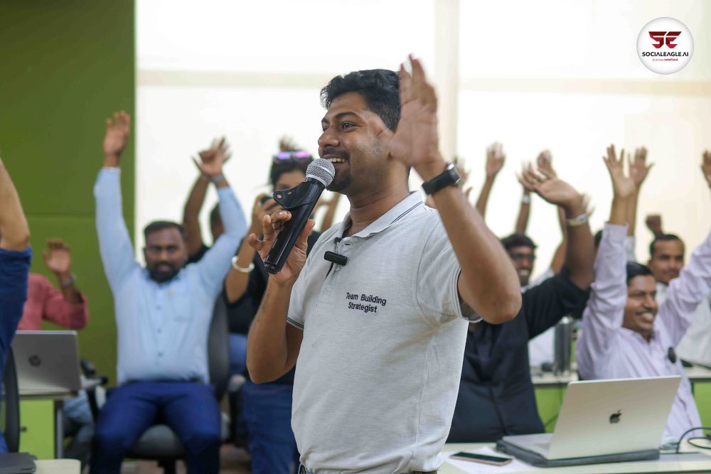 Group photo with certificates and Social Eagle AI branded clothing
